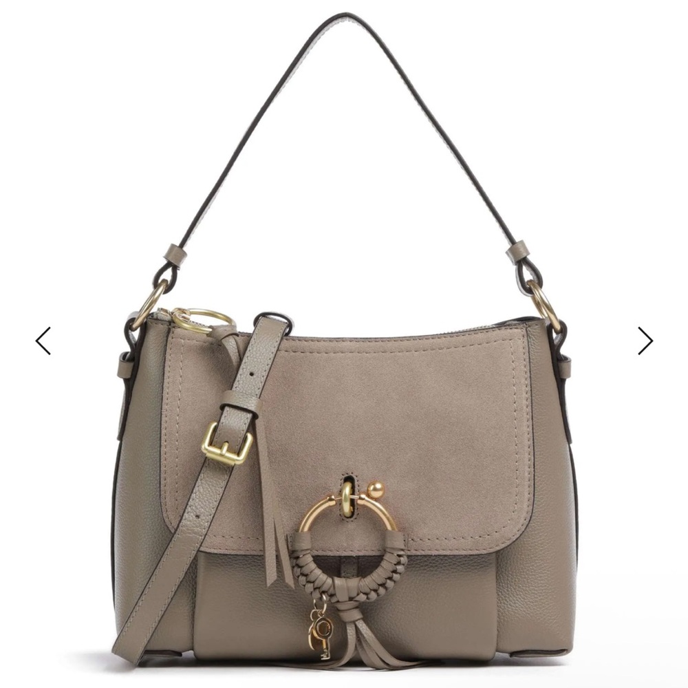 See By Chloé Taupe Leather & Suede Shoulder Bag with Gold Hardware